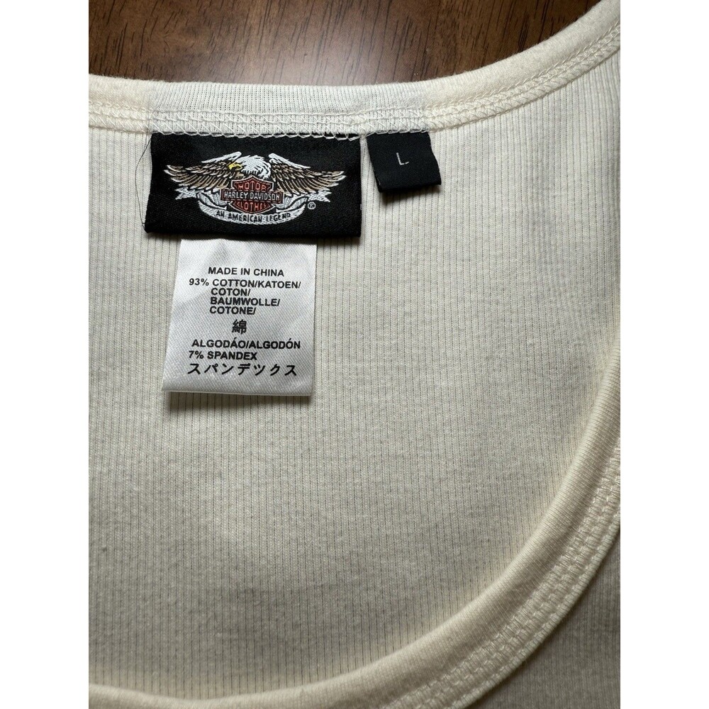 Harley-Davidson Women’s Embellished Tank Top L Ivory Orange Rhinestone Biker - Picture 9 of 10